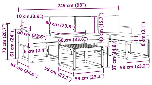 VidaXL Kültéri kanapé szett 6 pcs Természetes és Világosszürke