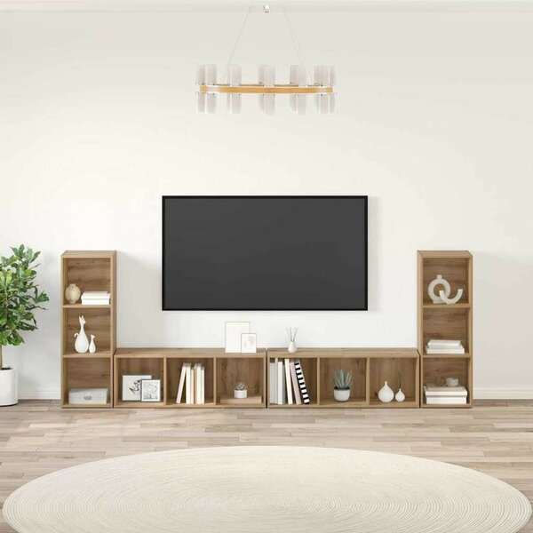 TV szekrény 4 pcs kézműves tölgy 37 x 35 x 107.5 cm Műanyag Fa