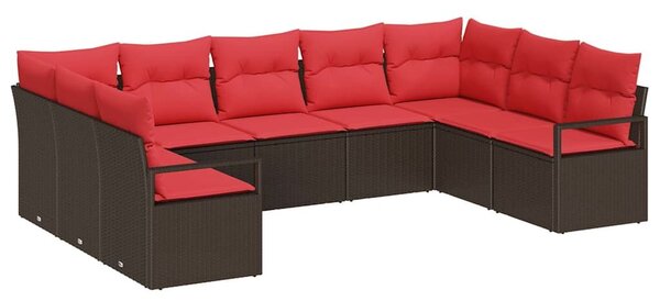VidaXL Kerti Kanapé Szett párnával 9 pcs Barna és Piros polirattan