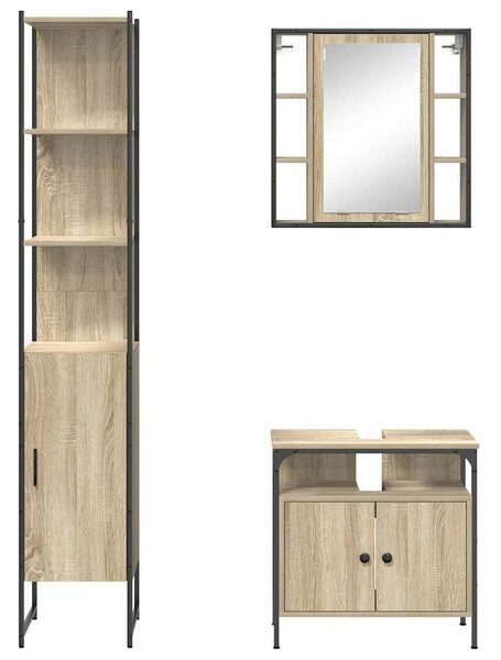 Fürdőszoba bútor szett 3 pcs sonoma tölgy 33 x 33 x 185.5 cm
