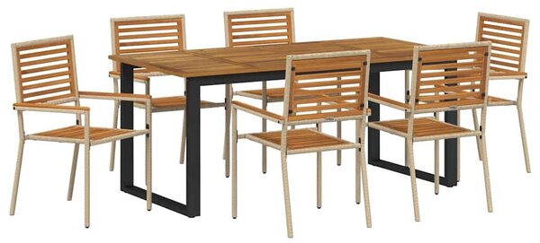 VidaXL Kert étkező szett 7 pcs Bézs Tömör Akácfa