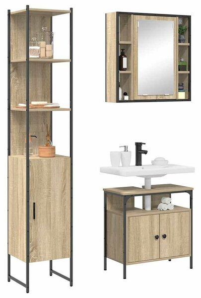 Fürdőszoba bútor szett 3 pcs sonoma tölgy 33 x 33 x 185.5 cm