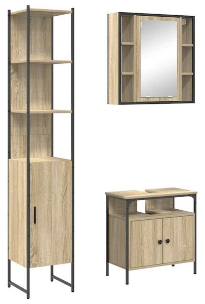 Fürdőszoba bútor szett 3 pcs sonoma tölgy 33 x 33 x 185.5 cm