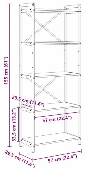 Könyvszekrény kézműves tölgy 60 x 30 x 153 cm Faanyag