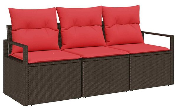 Kerti Kanapé Szett párnával 3 pcs Barna és Piros polirattan