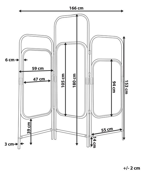 3 paneles térelválasztó CARPI Természetes 166 cm 180 cm