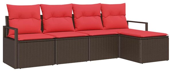 Kanapé Szett párnával tárolóval 5 pcs Barna és Piros polirattan