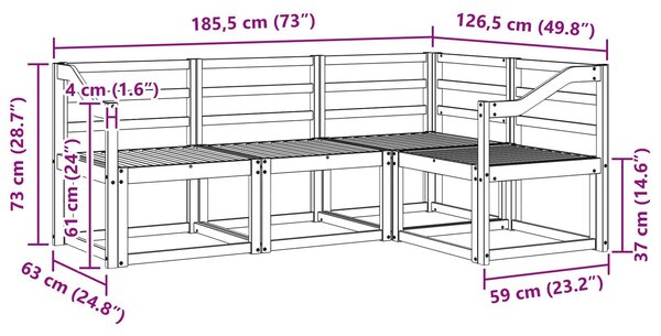 VidaXL Kültéri kanapé szett 4 pcs Fehér 185,5 x 126,5 x 73 cm