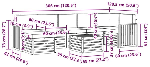 VidaXL Kültéri kanapé szett 8 pcs Fehér és Bézs 59 x 59 x 37 cm