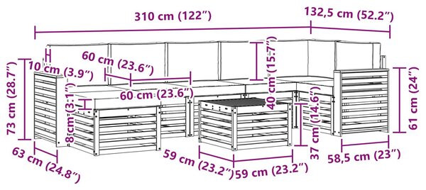 VidaXL Kültéri kanapé szett 8 pcs Fehér és Antracitszürke