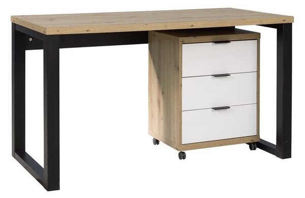 MARO 2 íróasztal, 135x76,2x65, artisan tölgy/fekete/fehér