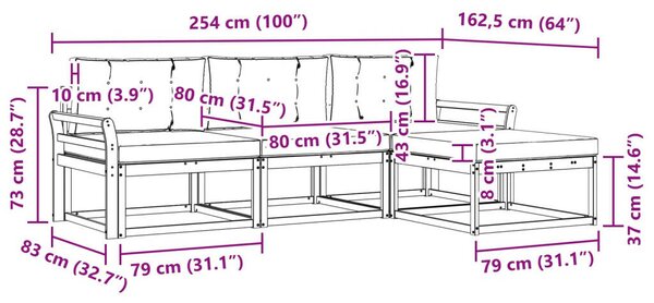 Kültéri kanapé szett párnával 4 pcs Természetes és krémszínű