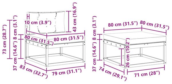 Kültéri kanapé szett párnával 4 pcs Természetes és antracit