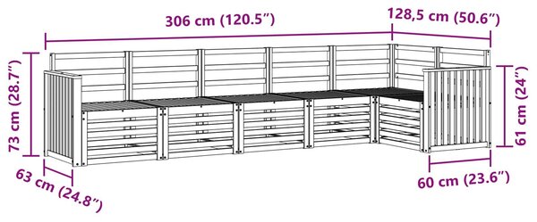 VidaXL Kültéri kanapé szett 6 pcs Fehér 306 x 128,5 x 73 cm