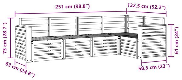 VidaXL Szegmentált kanapé szett 5 pcs Természetes Tömör Akácfa