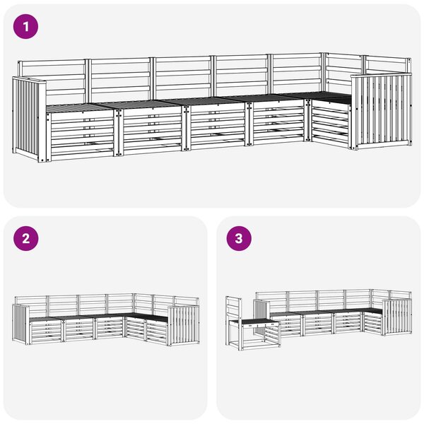 VidaXL Kültéri kanapé szett 6 pcs Fehér 306 x 128,5 x 73 cm