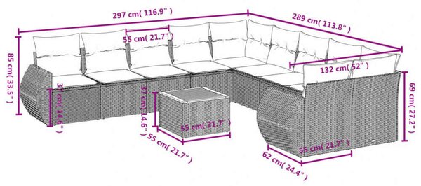 VidaXL Polyrattan Kerti Ülőgarnitúra - 11 részes - Bézs
