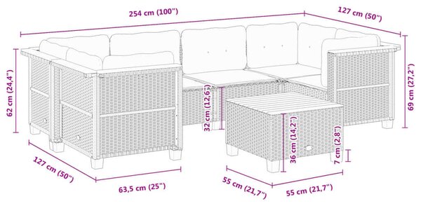 VidaXL Polyrattan Kerti Ülőgarnitúra - 7 részes - Fekete