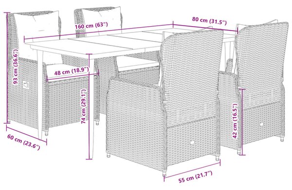 VidaXL 5 részes bézs polyrattan kerti étkezőgarnitúra párnákkal