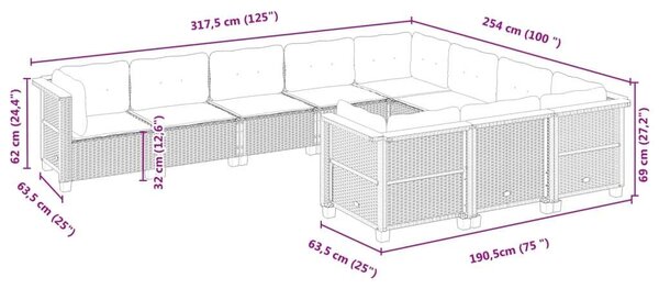 VidaXL Polyrattan Kerti Ülőgarnitúra - Fekete - 10 részes