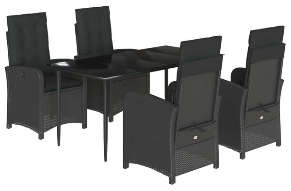 VidaXL 5 részes fekete polyrattan kerti étkezőgarnitúra párnákkal