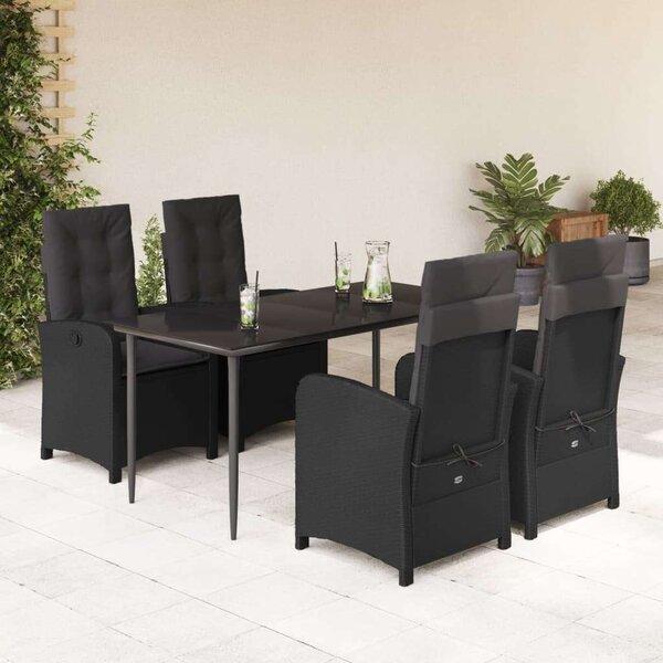 VidaXL 5 részes fekete polyrattan kerti étkezőgarnitúra párnákkal