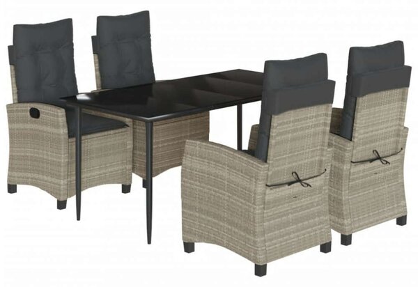VidaXL 5részes világosszürke polyrattan kerti étkezőgarnitúra párnával