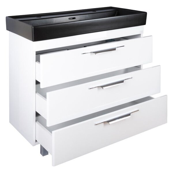 TMP TRIO 100D álló fürdőszobabútor - CeraStyle SHARP FEKETE DUPLA csaplyukas mosdóval - 100 x 48 cm