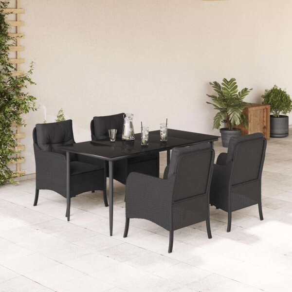 VidaXL 5 részes fekete polyrattan kerti étkezőgarnitúra párnákkal