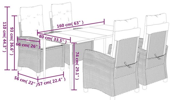 VidaXL 5részes világosszürke polyrattan kerti étkezőgarnitúra párnával