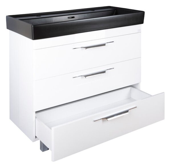 TMP TRIO 100D álló fürdőszobabútor - CeraStyle SHARP FEKETE DUPLA csaplyukas mosdóval - 100 x 48 cm