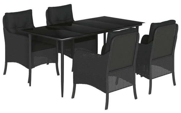 VidaXL 5 részes fekete polyrattan kerti étkezőgarnitúra párnákkal