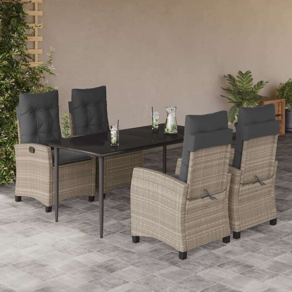VidaXL 5részes világosszürke polyrattan kerti étkezőgarnitúra párnával