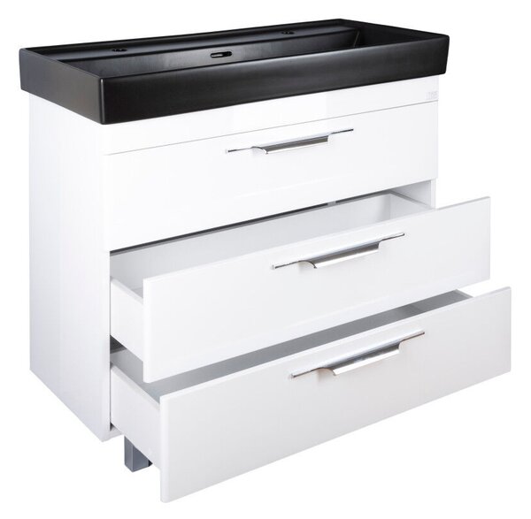 TMP TRIO 100D álló fürdőszobabútor - CeraStyle SHARP FEKETE DUPLA csaplyukas mosdóval - 100 x 48 cm