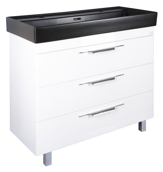 TMP TRIO 100D álló fürdőszobabútor - CeraStyle SHARP FEKETE DUPLA csaplyukas mosdóval - 100 x 48 cm