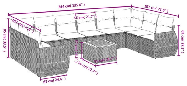 VidaXL Polyrattan Kerti Ülőgarnitúra - 11 részes - Bézs