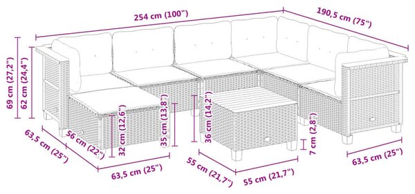 VidaXL Polyrattan Kerti Ülőgarnitúra - 8 részes - Fekete