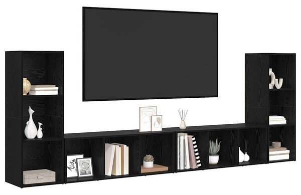 TV szekrény 4 pcs Musta tammi 37 x 35 x 107.5 cm Műanyag Fa