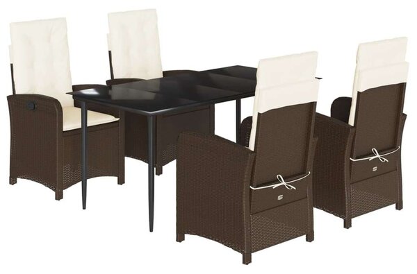 VidaXL 5-részes barna polyrattan kerti étkezőgarnitúra párnákkal