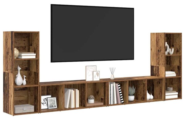 TV szekrény 4 pcs Régi fa 37 x 35 x 107.5 cm Műanyag Fa