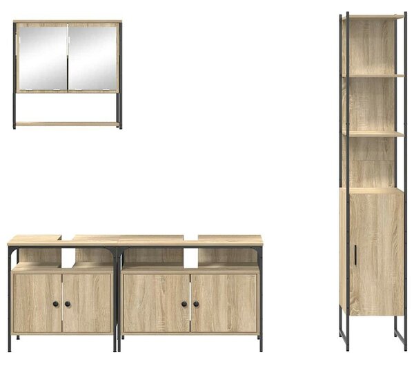 Fürdőszoba bútor szett polcokkal 4 pcs sonoma tölgy Közepes