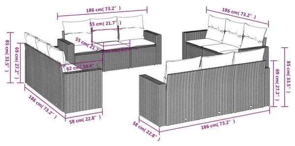 VidaXL Polyrattan Kerti Ülőgarnitúra - Bézs - 12 részes