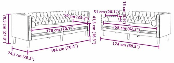 Kanapé Szett 2 pcs Sötétszürke Bársony