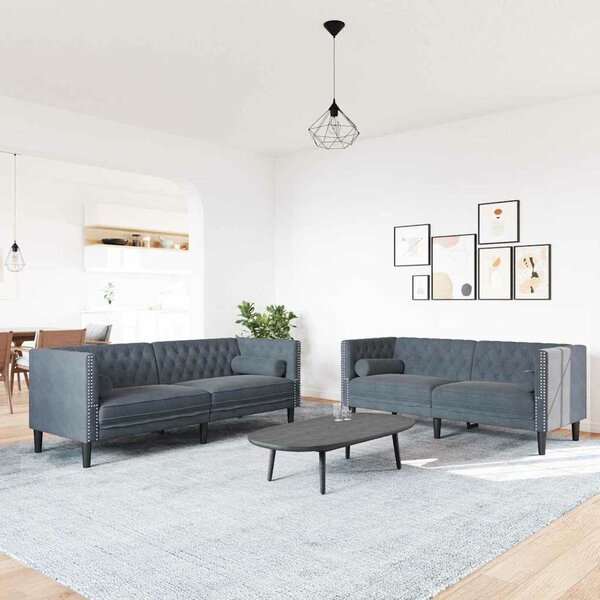 Kanapé Szett 2 pcs Sötétszürke Bársony