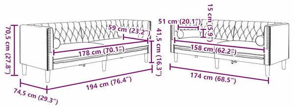 Kanapé Szett 2 pcs Sötétszürke Bársony