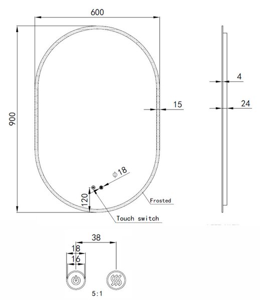 Welland Venice LED tükör - fényerő + színhőfok állítás + páramentesítő- 60 x 90 cm