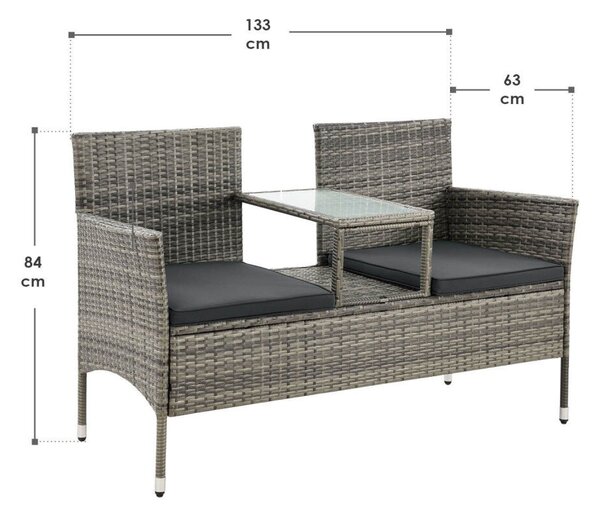 Monaco 2 személyes polyrattan kerti pad asztallal szürke-melír 200164