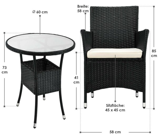 Bayamo polyrattan balkonszett kávézó szett 2 személyes fekete-krém 200192