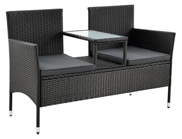 Monaco 2 személyes polyrattan kerti pad asztallal fekete-szürke 200163