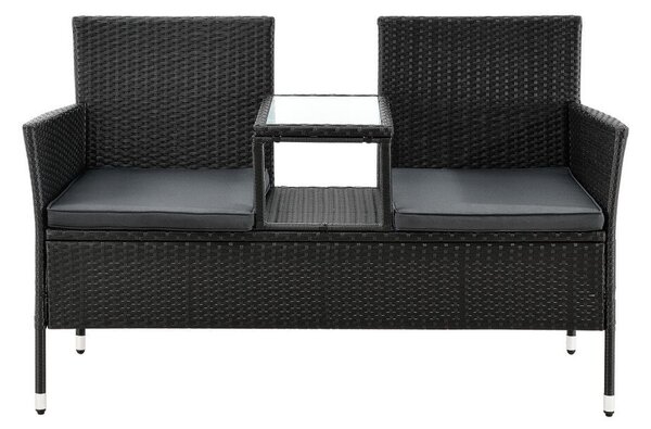 Monaco 2 személyes polyrattan kerti pad asztallal fekete-szürke 200163